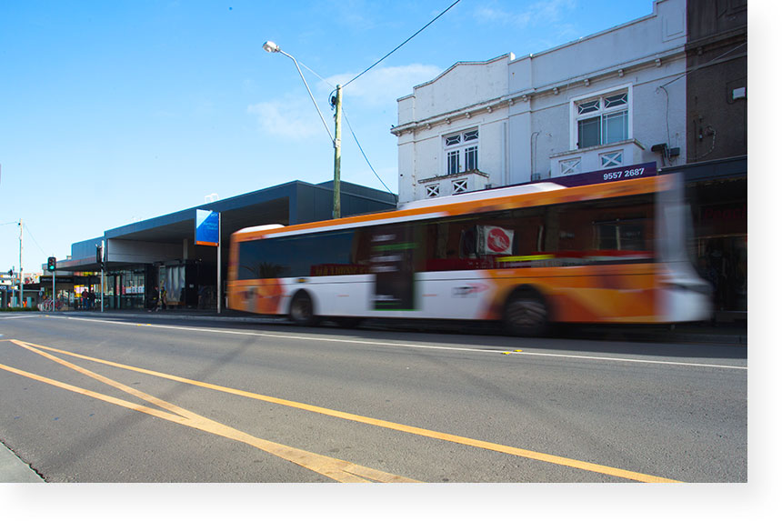 Public transport networks. Bus and Bentleigh train station, Centre Road, Bentleigh